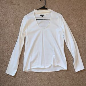 Scoop Neck Long Sleeve White Shirt with Collar Accent